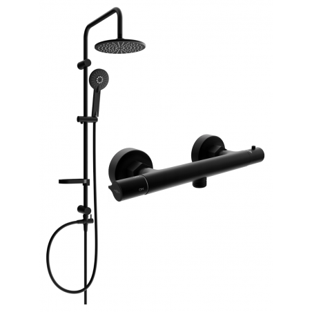 Mexen Carl ensemble de douche monté en surface avec douche de tête et robinet de douche thermostatique Slim, noir - 77105240-70