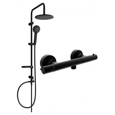 Mexen Carl Überputz-Duschset mit Regenbrause und thermostatischer Duscharmatur Slim, schwarz - 77105240-70