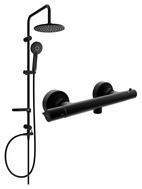 Mexen Slim Carl exposed shower set with rain shower head and thermostatic shower faucet, black - 77105240-70
