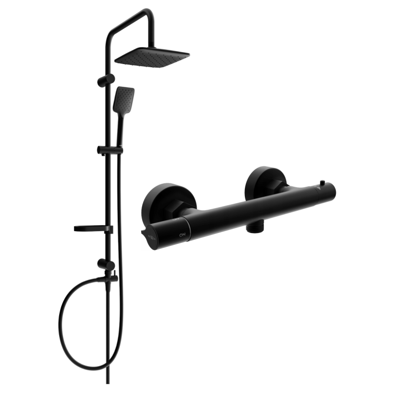 Mexen Slim Sven ensemble de douche mural avec pommeau de douche et robinet thermostatique, noir - 77105262-70