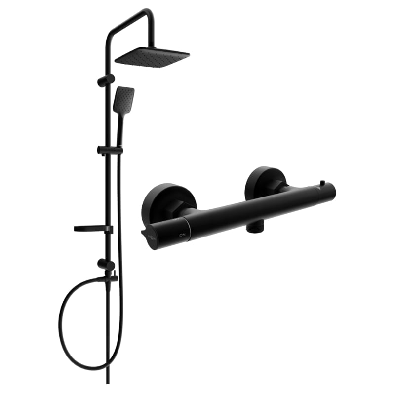 Mexen Slim Sven exposed shower set with rain shower and thermostatic shower mixer, black - 77105262-70