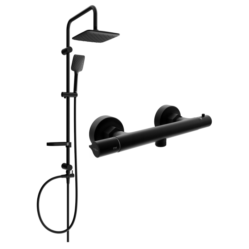 Mexen Sven opbouwdouche set met regen-douchekop en thermostatische douchkraan Slim, zwart - 77105262-70