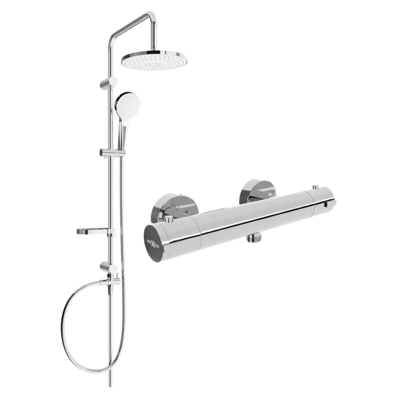 Mexen Erik Aufputz-Duschset mit Regenduschkopf und thermostatischer Duscharmatur Kai, Chrom - 77100205-00