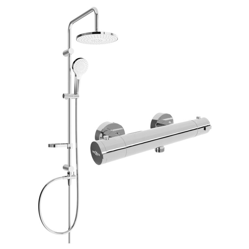 Mexen Erik ensemble de douche en saillie avec pomme de douche et robinet de douche thermostatique Kai, chrome - 77100205-00