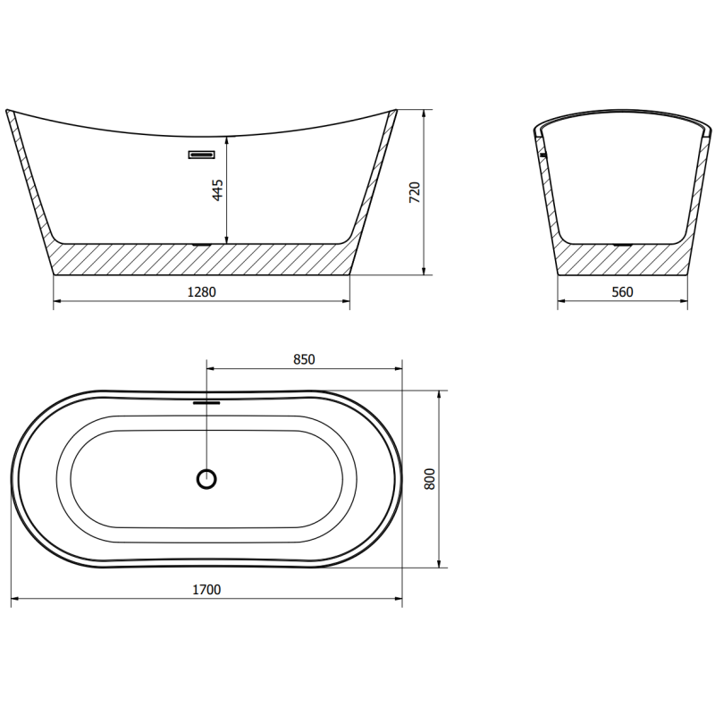Mexen Montana banheira independente 170 x 80 cm, preta, transbordo gun metal - 52011708070-95