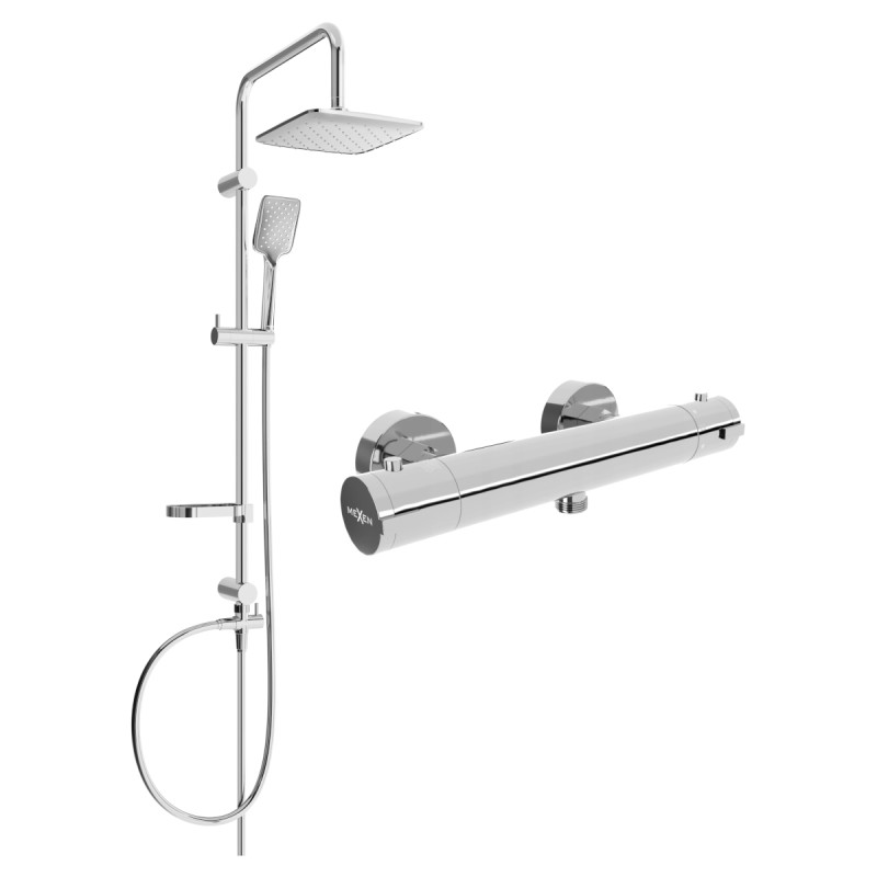 Mexen Kai Sven surface-mounted shower set with rain showerhead and thermostatic shower faucet, chrome - 77100262-00