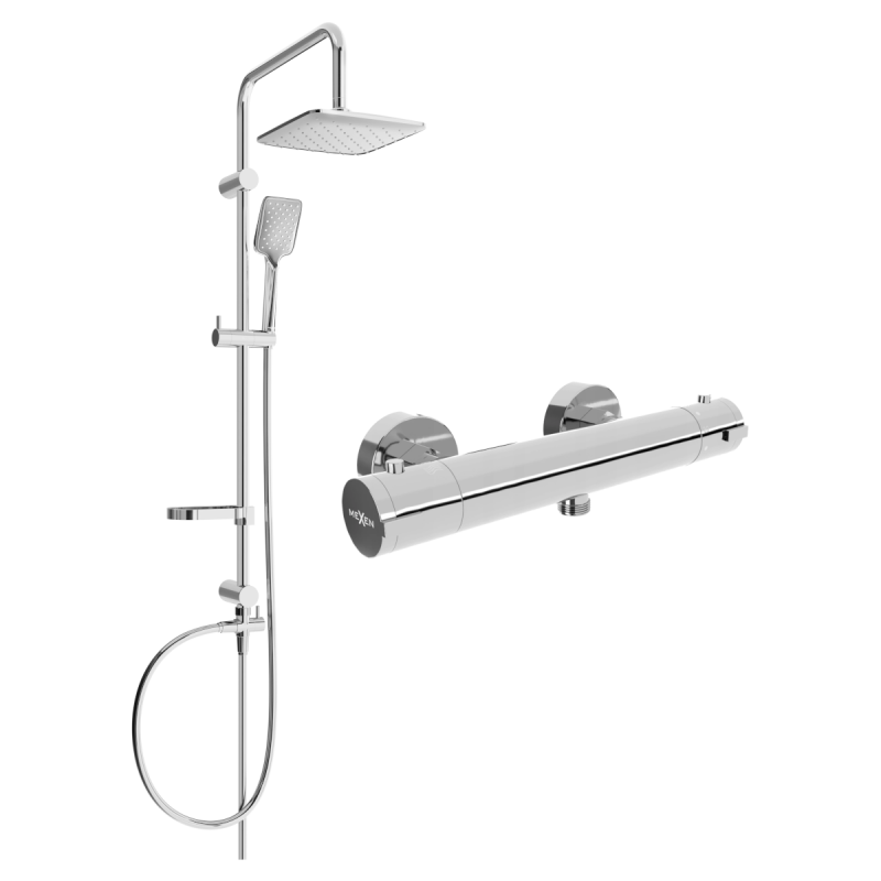 Mexen Sven Aufputz-Duschset mit Regenduschkopf und thermostatischer Duscharmatur Kai, Chrom - 77100262-00