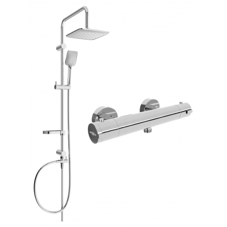 Mexen Sven Aufputz-Duschset mit Regenduschkopf und thermostatischer Duscharmatur Kai, Chrom - 77100262-00