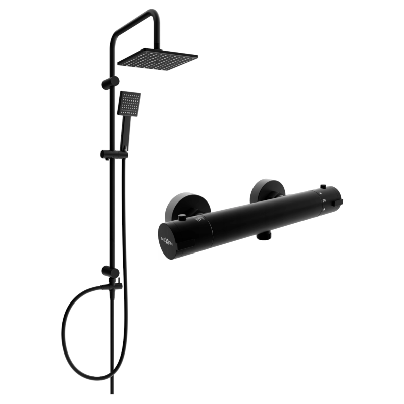 Mexen Tord set doccia esterno con soffione e miscelatore termostatico Kai, nero - 77100200-70