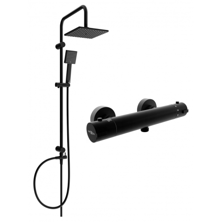 Mexen Kai Tord exposed shower set with rain shower and thermostatic shower faucet, black - 77100200-70