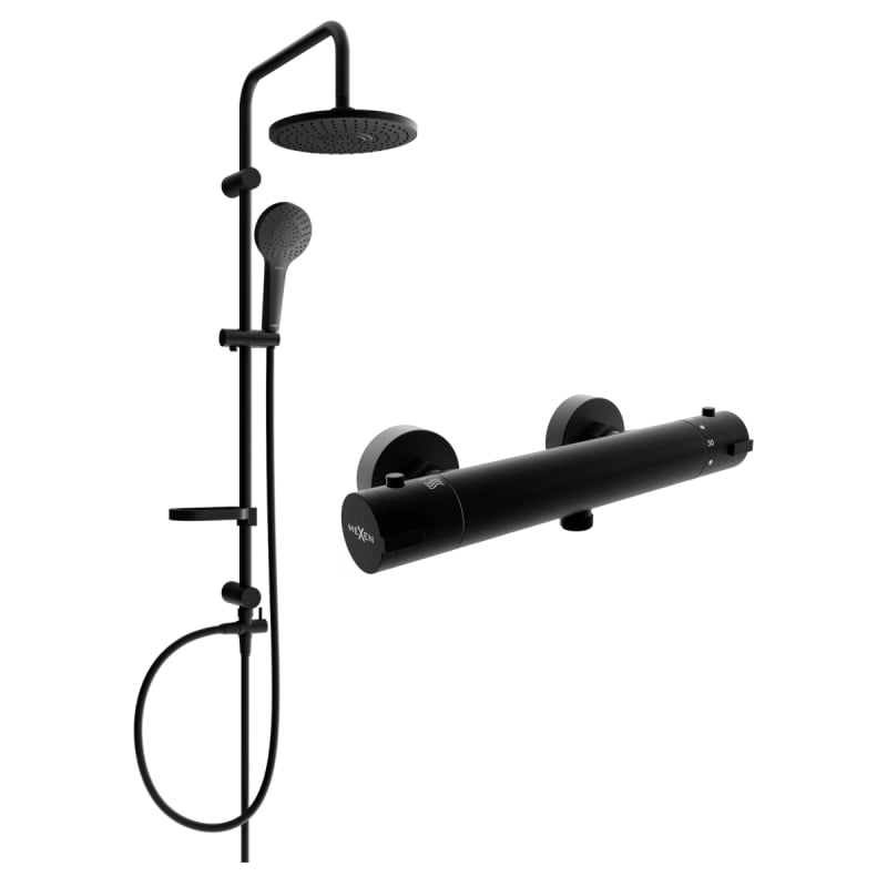 Mexen Kai Erik exposed shower set with rain shower head and thermostatic shower mixer, black - 77100205-70