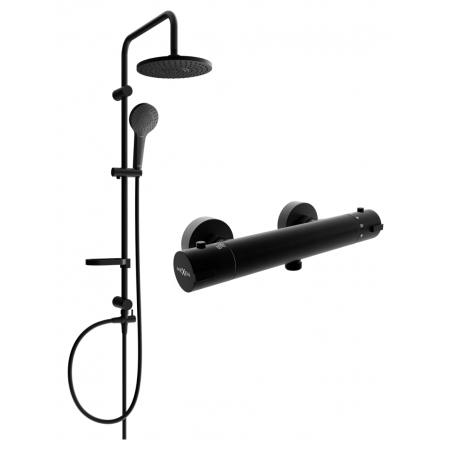 Mexen Erik Aufputz-Duschset mit Regenduschkopf und thermostatischer Duscharmatur Kai, schwarz - 77100205-70