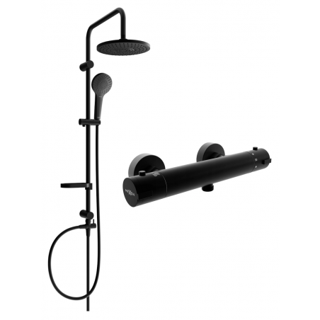 Mexen Erik ensemble de douche apparent avec pomme de douche et robinet de douche thermostatique Kai, noir - 77100205-70