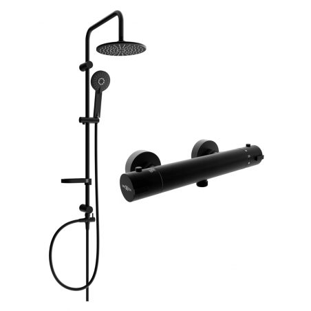 Mexen Carl exposed shower set with rain shower head and Kai thermostatic shower faucet, black - 77100240-70