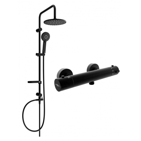 Mexen Kai Carl Surface-Mounted Shower Set with Rain Showerhead and Thermostatic Shower Faucet, Black - 77100240-70