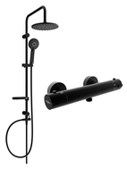 Mexen Kai Carl Surface-Mounted Shower Set with Rain Showerhead and Thermostatic Shower Faucet, Black - 77100240-70