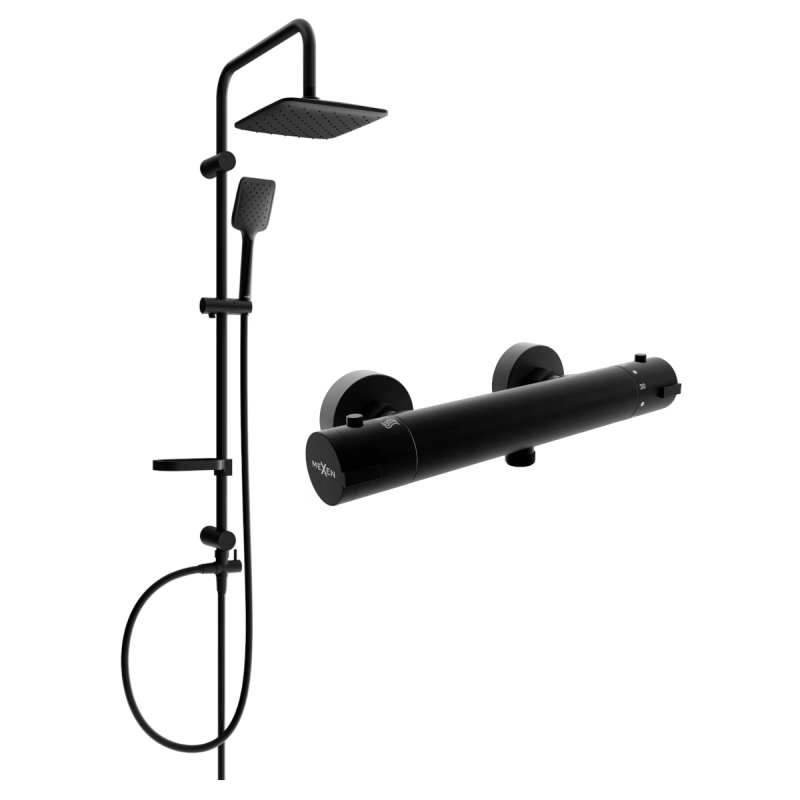 Mexen Kai Sven conjunto de ducha exterior con rociador de lluvia y grifo de ducha termostático, negro - 77100262-70