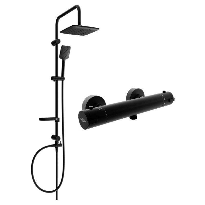 Mexen Kai Sven utanpåliggande duschset med regndusch och termostatisk duschkran, svart - 77100262-70