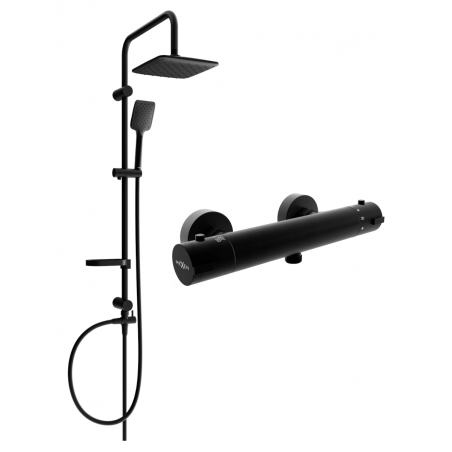 Mexen Kai Sven Surface-Mounted Shower Set with Rain Shower and Thermostatic Mixer, Black - 77100262-70