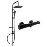 Mexen Kai Sven conjunto de ducha exterior con rociador de lluvia y grifo de ducha termostático, negro - 77100262-70