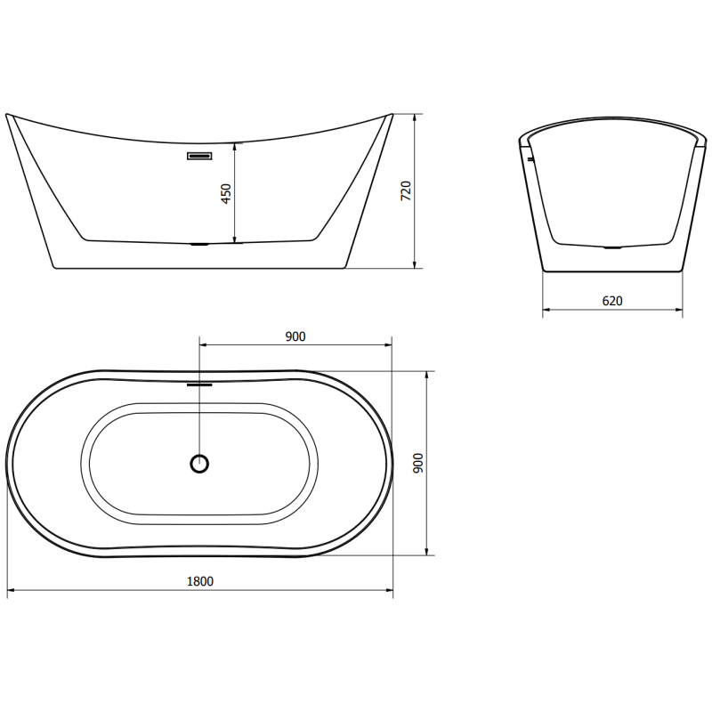 Mexen Montana vrijstaande badkuip 180 x 90 cm, wit, overloop roosgoud - 52011809000-60