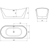 Mexen Montana freistehende Badewanne 180 x 90 cm, weiß, Überlauf in gun gray gebürstet - 52011809000-66