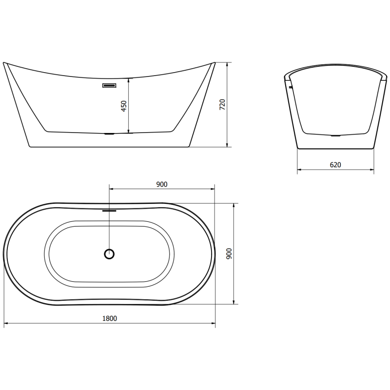 Mexen Montana freestanding bath 180 x 90 cm, white, brushed nickel overflow - 52011809000-97