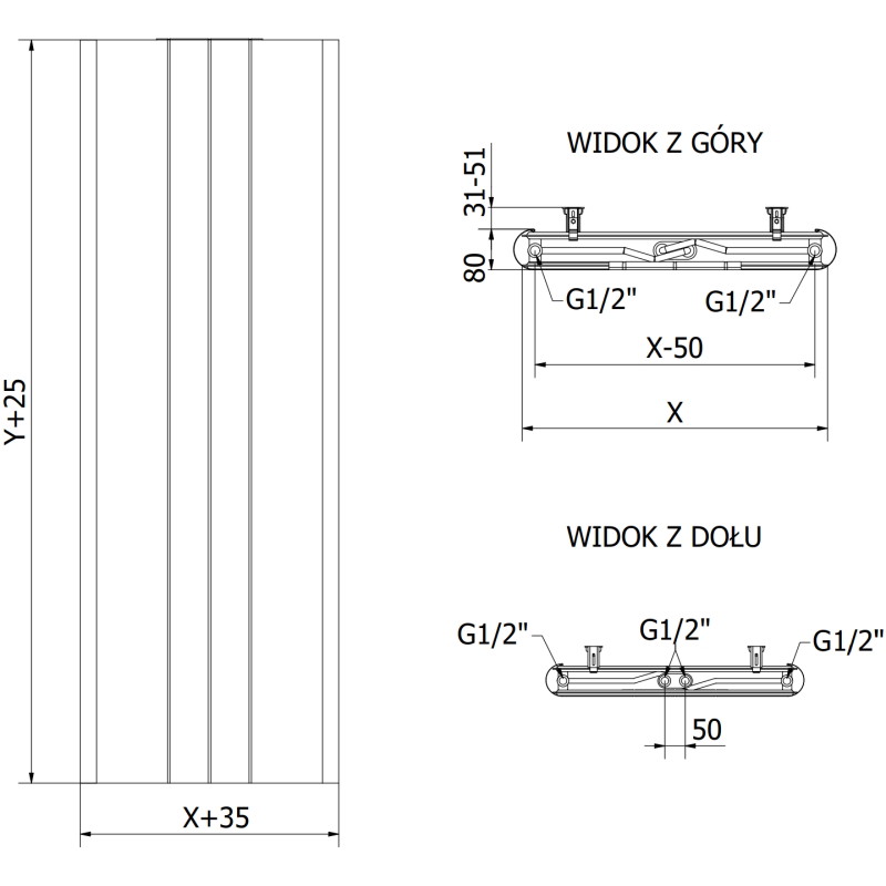 Mexen Line VR20SL grzejnik płytowy 1600 x 400 mm, podłączenie dolne środkowe, 794 W, antracyt - W6VR20SL-160-040-66