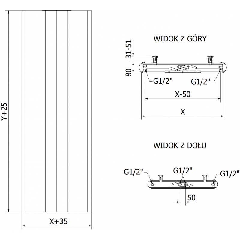Mexen VR20SL Tasopatterilinja 2000 x 500 mm, alakeskiliitäntä, 1181 W, antrasiitti - W6-200-050-66 - W6VR20SL-200-050-66