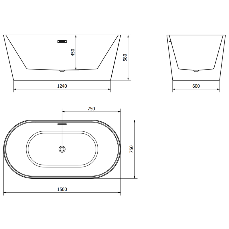 Mexen Luna vasca da bagno autoportante 150 x 75 cm, bianca, troppopieno dorato - 52031507500-50