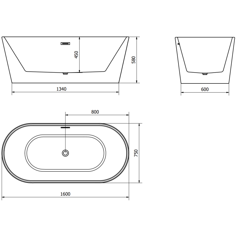 Mexen Luna vasca da bagno indipendente 160 x 75 cm, bianca, troppopieno dorato - 52031607500-50