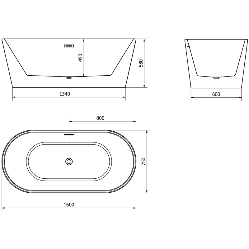 Mexen Luna vrijstaande badkuip 160 x 75 cm, wit, gouden overloop - 52031607500-50