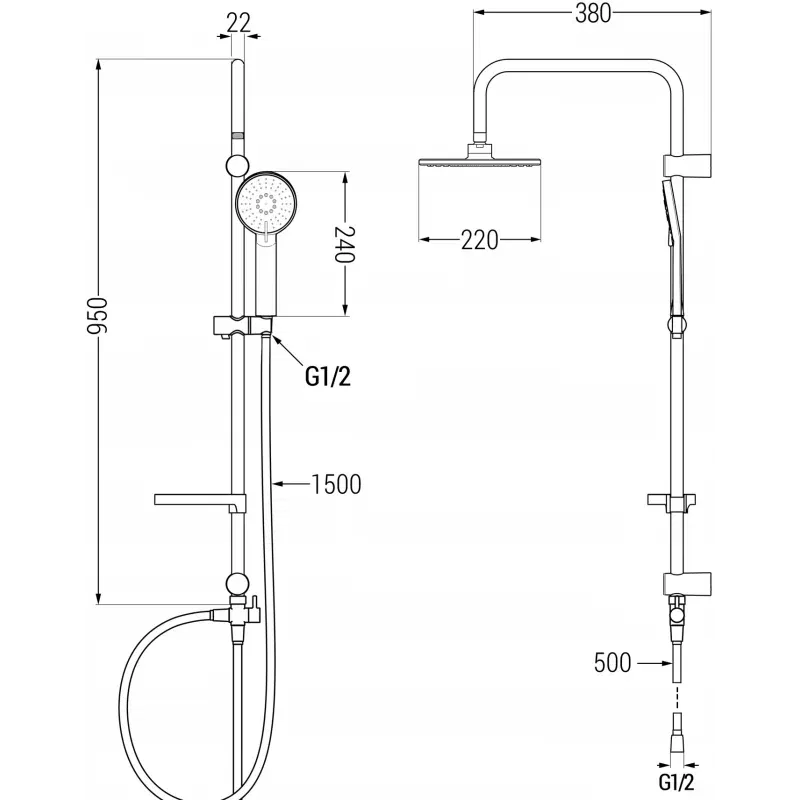 Mexen Carl Aufputz-Duschset mit Regendusche und thermostatischer Duscharmatur Cube, Chrom - 77200240-00