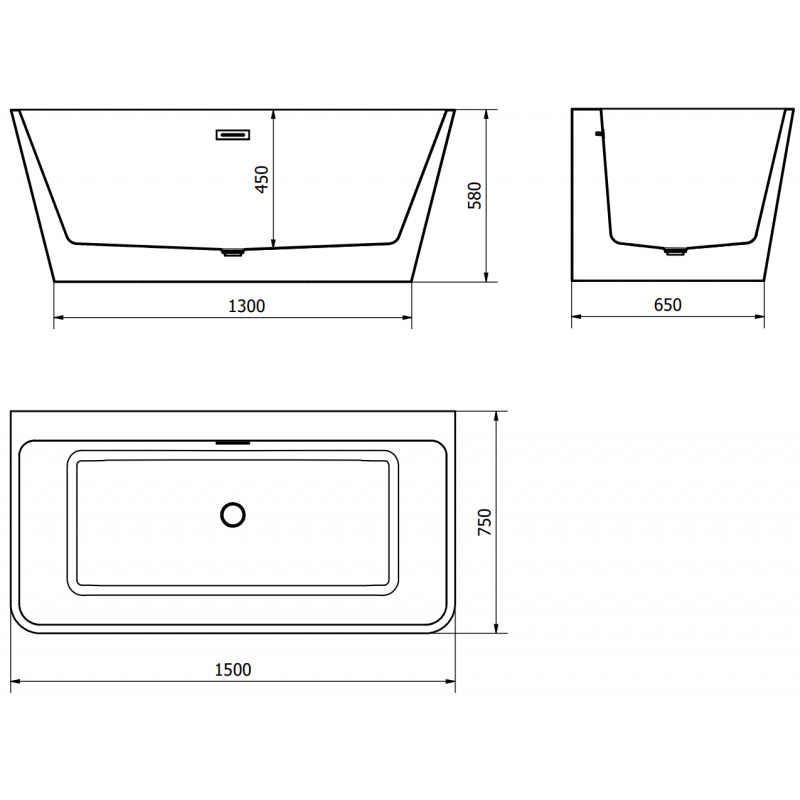 Mexen Volta bañera independiente de pared 150 x 75 cm, blanca/negra, rebosadero cobre cepillado - 51131507575-65