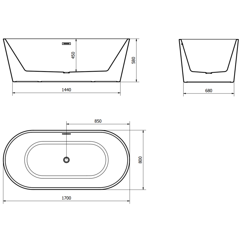 Mexen Luna vasca da bagno indipendente 170 x 80 cm, bianca, troppopieno bianco - 52031708000-20