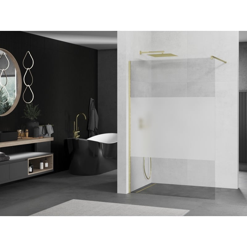 Mexen Kioto parede de duche Walk-in 80 x 200 cm, transparente/fumado 8 mm, dourado escovado - 800-080-101-55-35