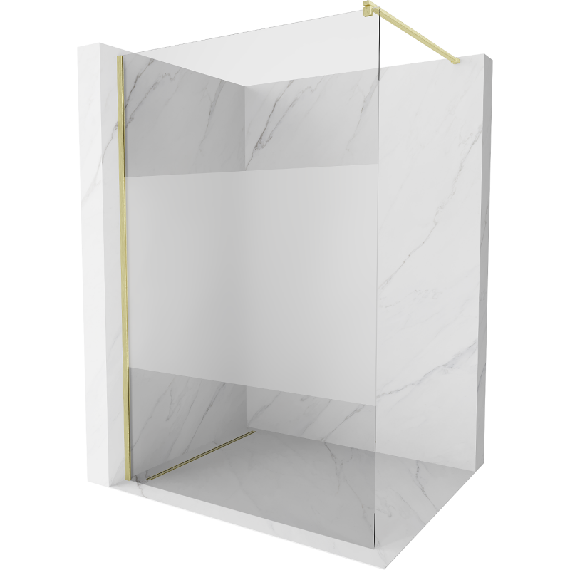 Mexen Kioto Duschwand Walk-in 100 x 200 cm, transparent/frostig 8 mm, gebürstetes Gold - 800-100-101-55-35