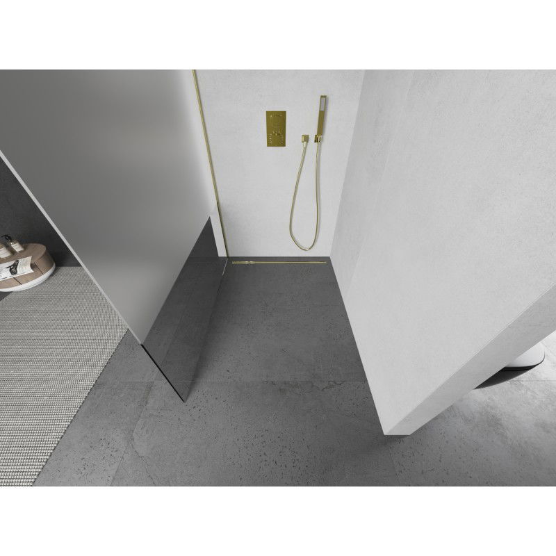 Mexen Kioto Duschwand Walk-in 120 x 200 cm, transparent/mattiert 8 mm, gebürstetes Gold - 800-120-101-55-35