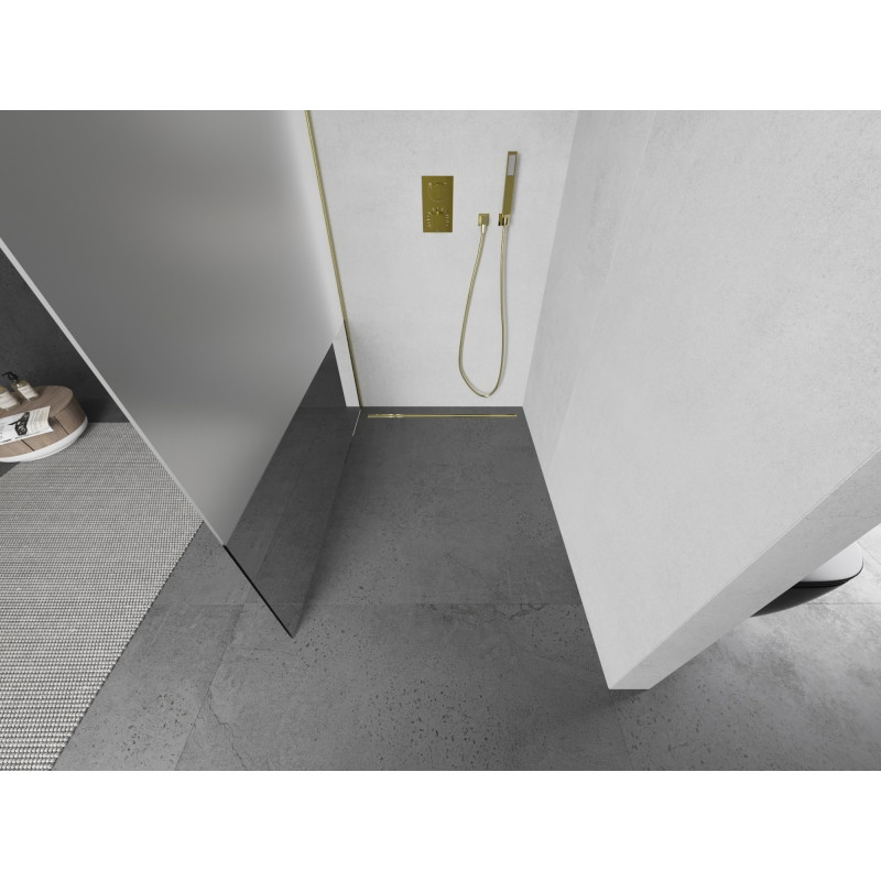 Mexen Kioto dušisein Walk-in 130 x 200 cm, läbipaistev/matt 8 mm, kuldne harjatud - 800-130-101-55-35
