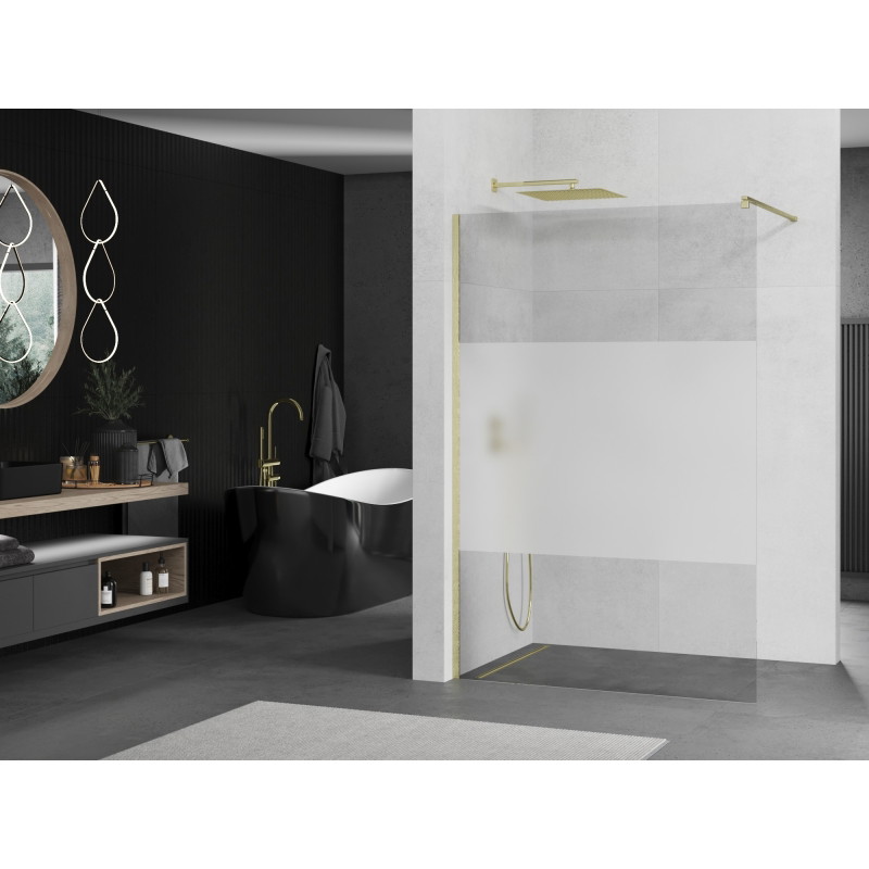 Mexen Kioto dušisein Walk-in 130 x 200 cm, läbipaistev/matt 8 mm, kuldne harjatud - 800-130-101-55-35
