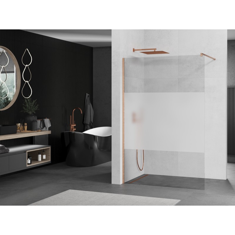 Mexen Kioto ścianka prysznicowa Walk-in 140 x 200 cm, transparent/szron 8 mm, miedź szczotkowana - 800-140-101-65-35