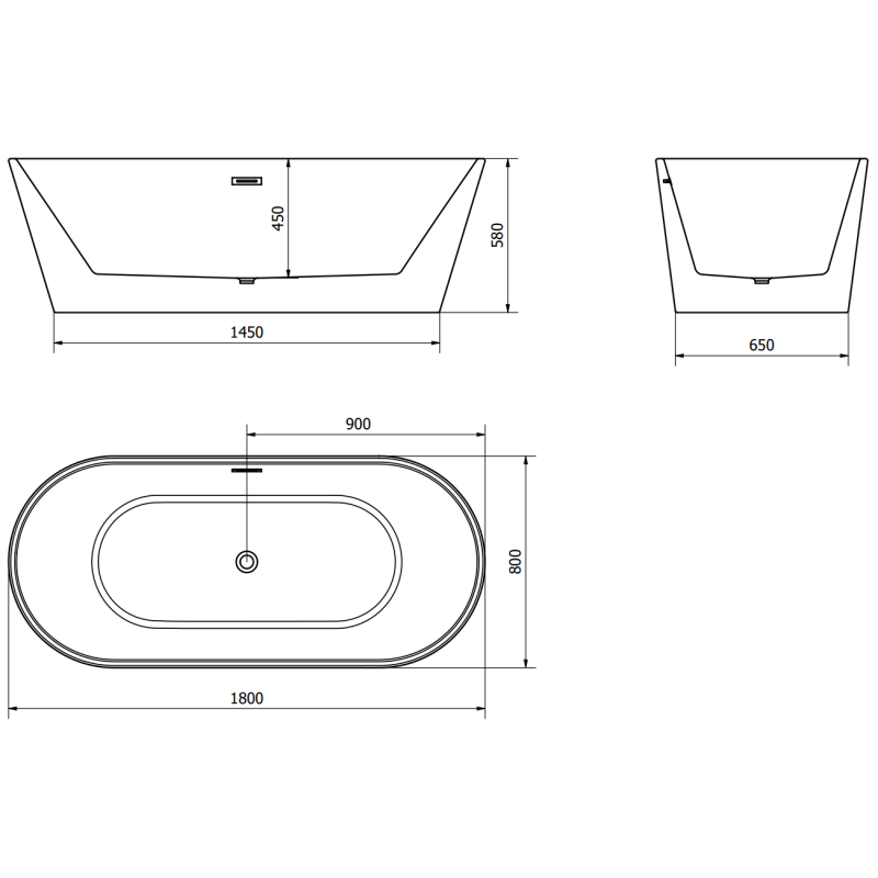 Mexen Luna bañera independiente 180 x 80 cm, blanca, rebosadero dorado - 52031808000-50