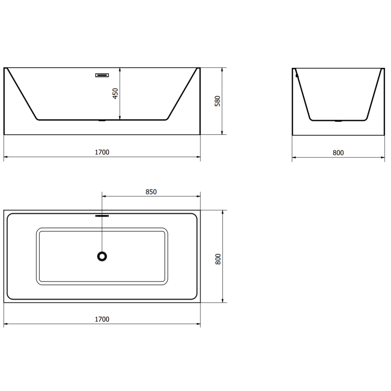 Mexen Nita vapaasti seisova kylpyamme 170 x 80 cm, valkoinen, valkoinen ylijuoksu - 52091708000-20