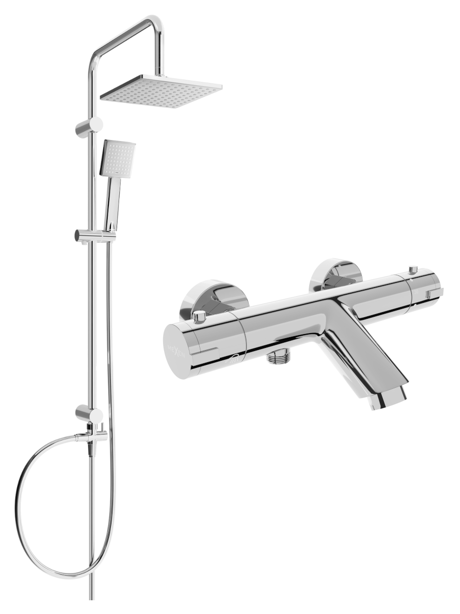 Mexen Tord zestaw wannowo-prysznicowy z deszczownicą i baterią wannową termostatyczną Kai, chrom - 77300200-00