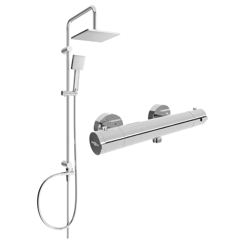 Mexen Kai Tord Aufputz-Duschset mit Regenduschkopf und thermostatischer Duscharmatur, Chrom - 77100200-00