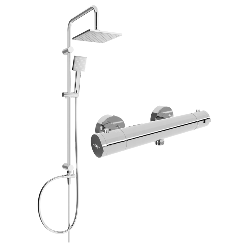 Mexen Tord Aufputz-Duschsystem mit Regenbrause und thermostatischer Duscharmatur Kai, Chrom - 77100200-00