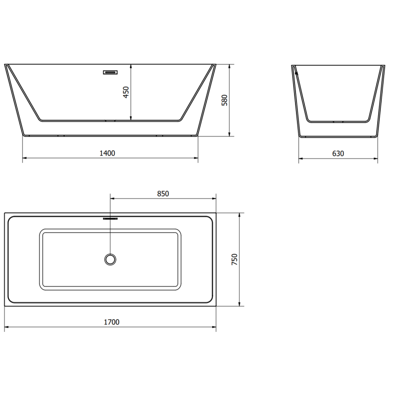 Mexen Lita baignoire autoportante 170 x 75 cm, blanche, trop-plein gun gray brossé - 52121707500-66