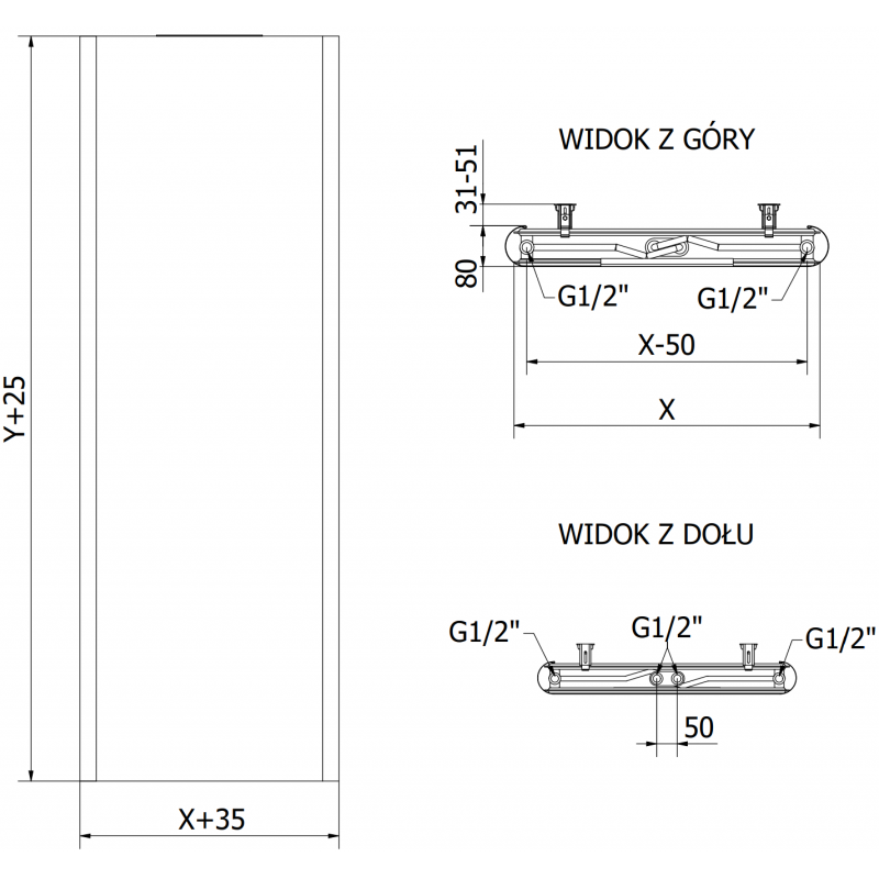 Mexen Flat VR20S plaatradiator 1400 x 300 mm, middelste onderste aansluiting, 534 W, zwart - W6VR20S-140-030-70