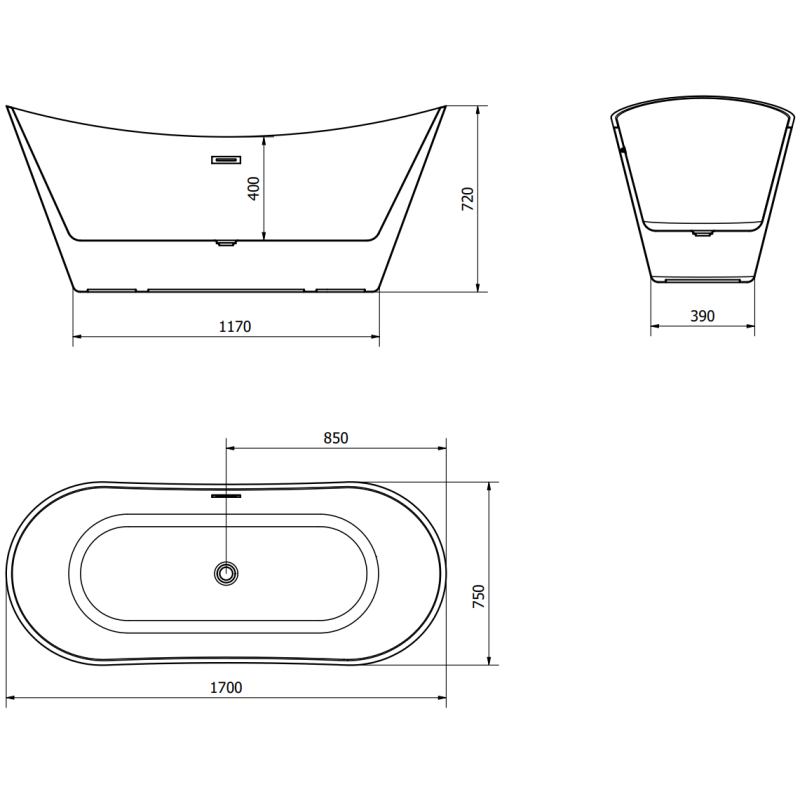 Mexen Celia free-standing bath 170 x 75 cm, white, overflow gold - 52331707500-50