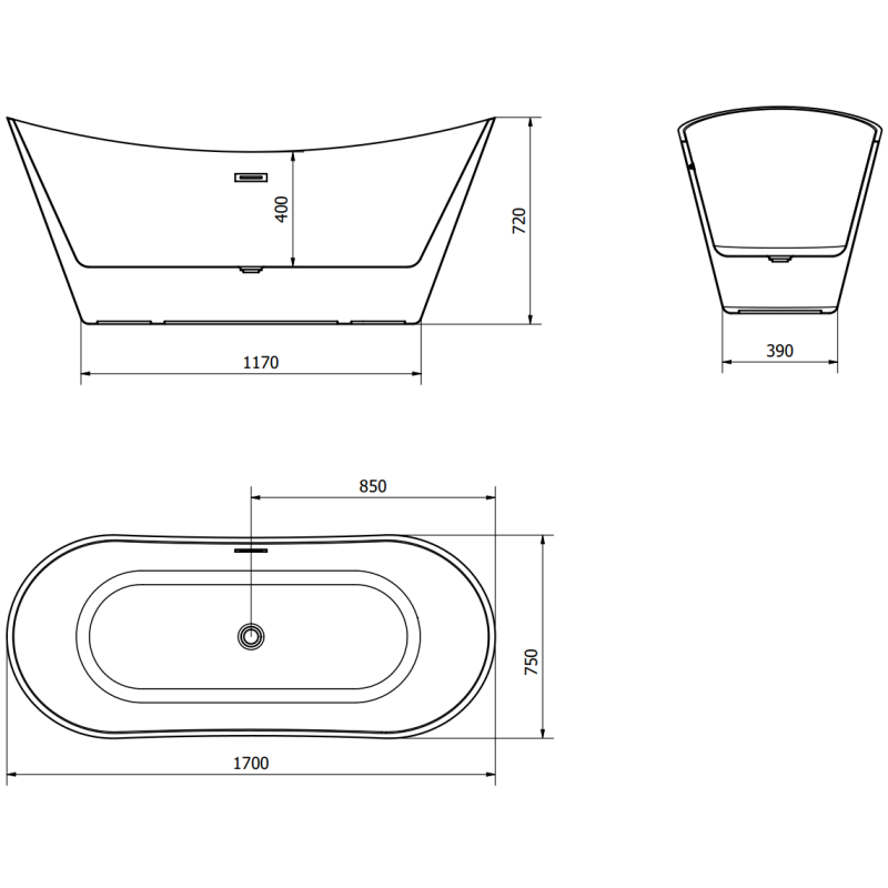 Mexen Celia freestanding bathtub 170 x 75 cm, white/black, overflow brushed gold - 52331707575-55